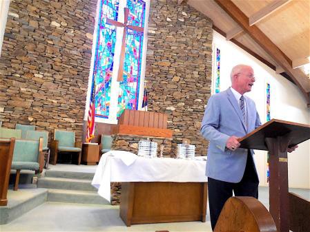 Church interior with stained glass